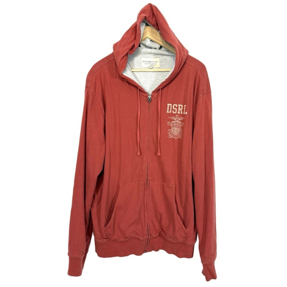 Denim & Supply Ralph Lauren DSRL Orange Zip Up Hoodie Sweatshirt Mens XXL Cotton
